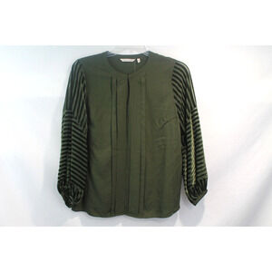 Soft Surroundings Moonstone Top size M Green Velvet Striped Sheer Long Sleeves